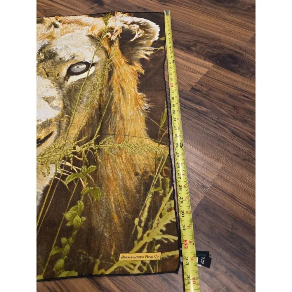 Vtg Abercrombie & Fitch Silk Scarf Lion Safari Print Made in France 33.5x32”